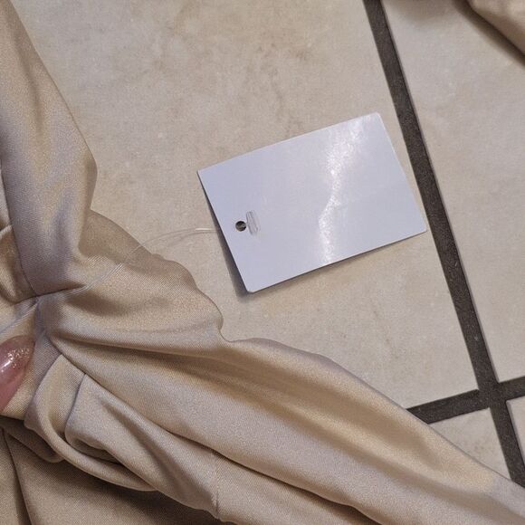 NWOT Cynthia & Sahar Long Sleeve Dress Champagne Ivory Stretch Satin Size XL - Picture 5 of 14